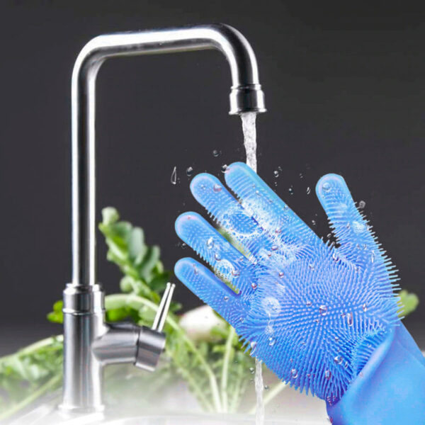 Silicone Kitchen Gloves - Blue - Image 2