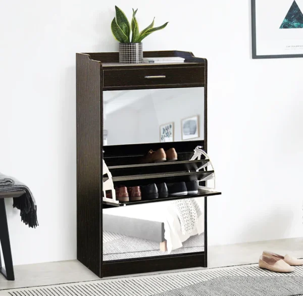 Fine Living Mirror Shoe Cabinet - 3 Tier with Draw - Image 3