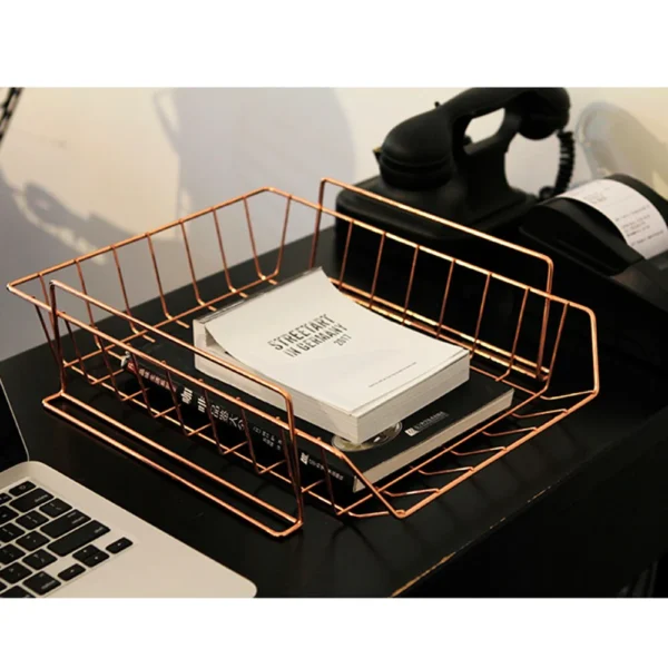 A4 Wire Storage Rack With Hooks - Gold Rose - Image 4