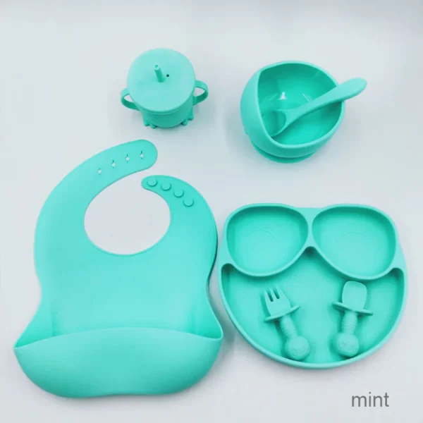 Nuovo Silicone Baby Feeding Set - 7pc - Mint - Image 4