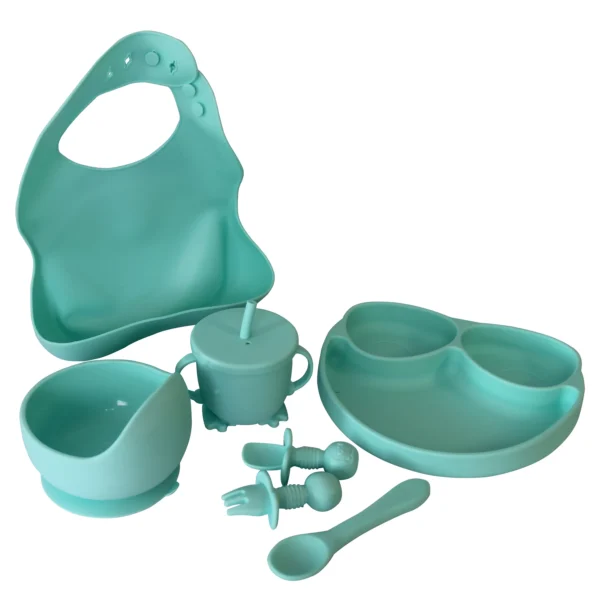 Nuovo Silicone Baby Feeding Set - 7pc - Mint